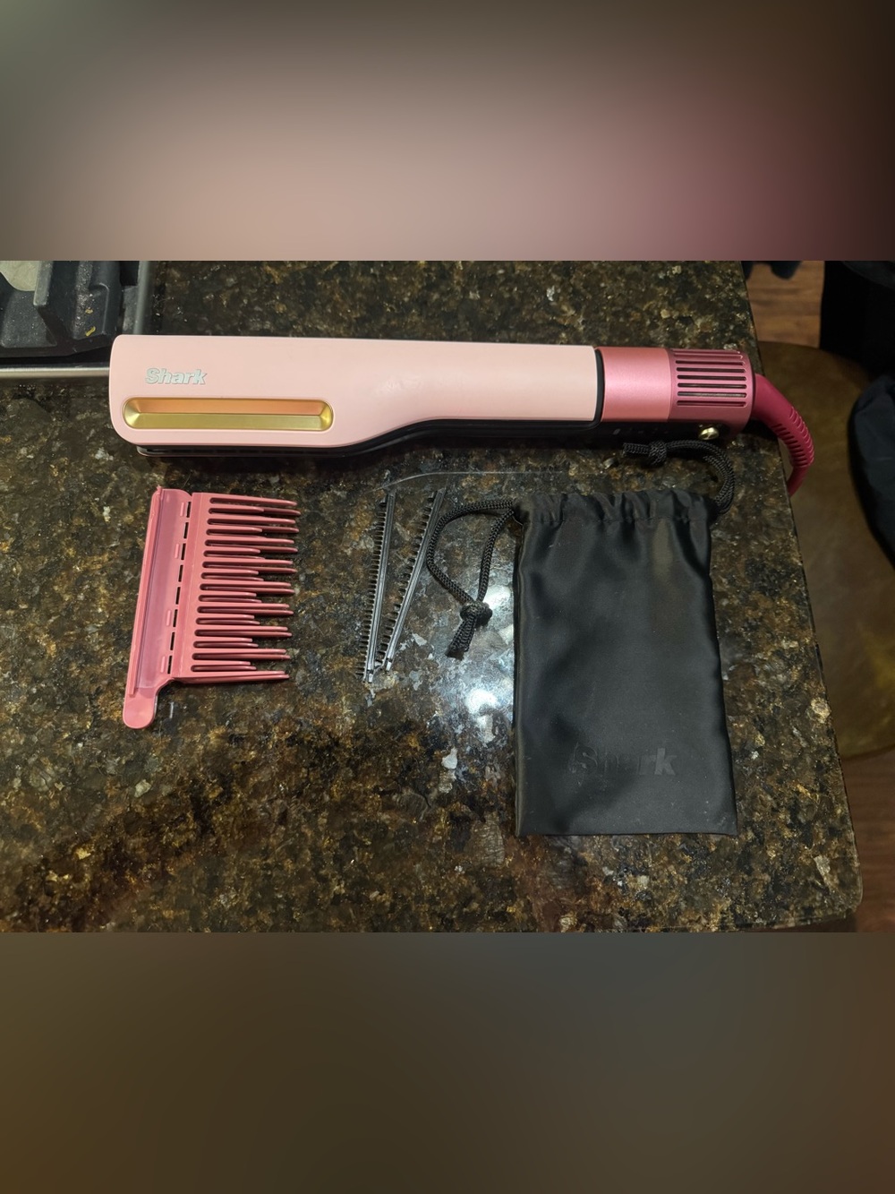 Shark Pink Ceramic Hair Straightener with Travel Pouch & Comb